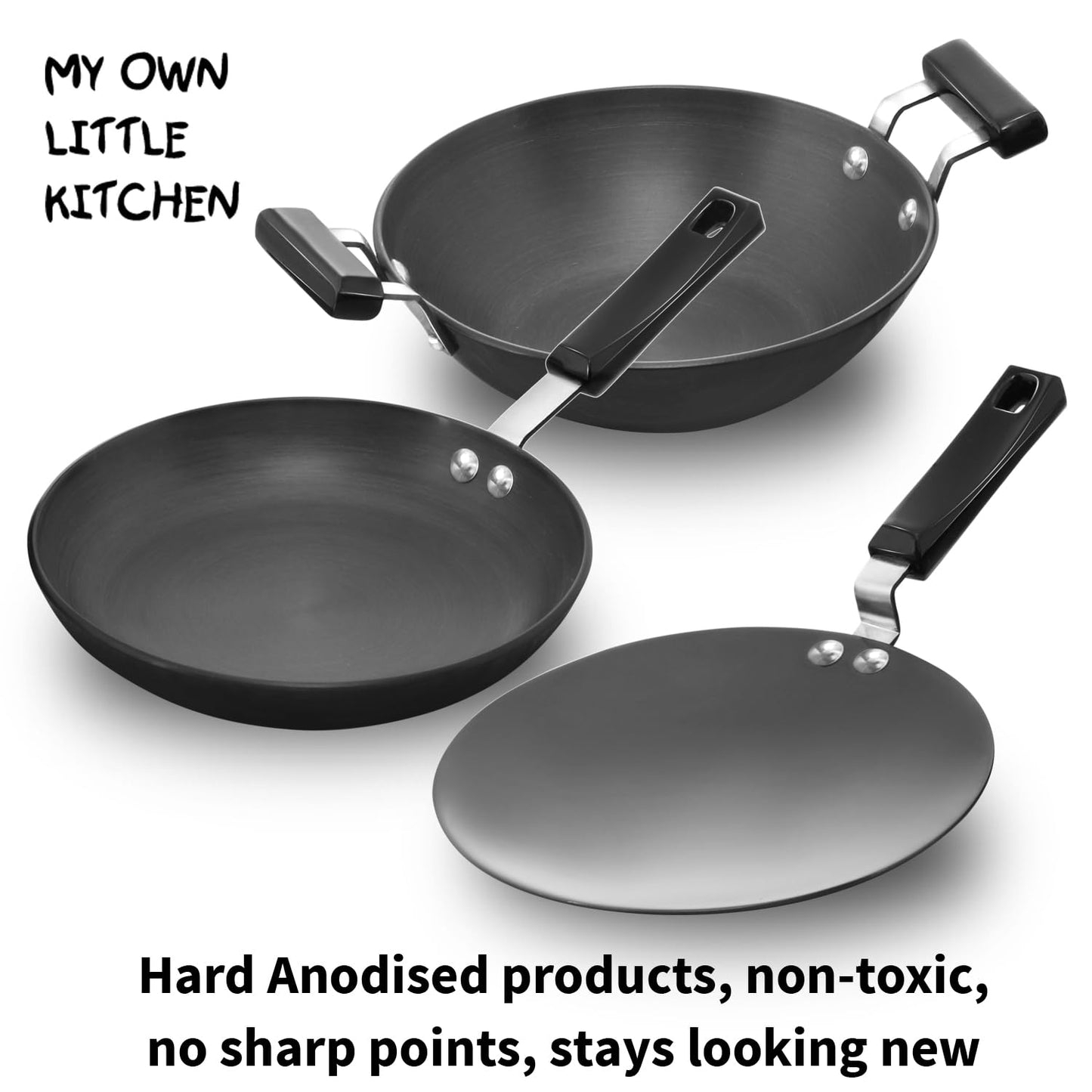Hawkins Futura Cookware 3 Pieces Toy Kitchen Set - Toy Deep-Fry Pan, Toy Frying Pan, Toy Tava for Kids, Black