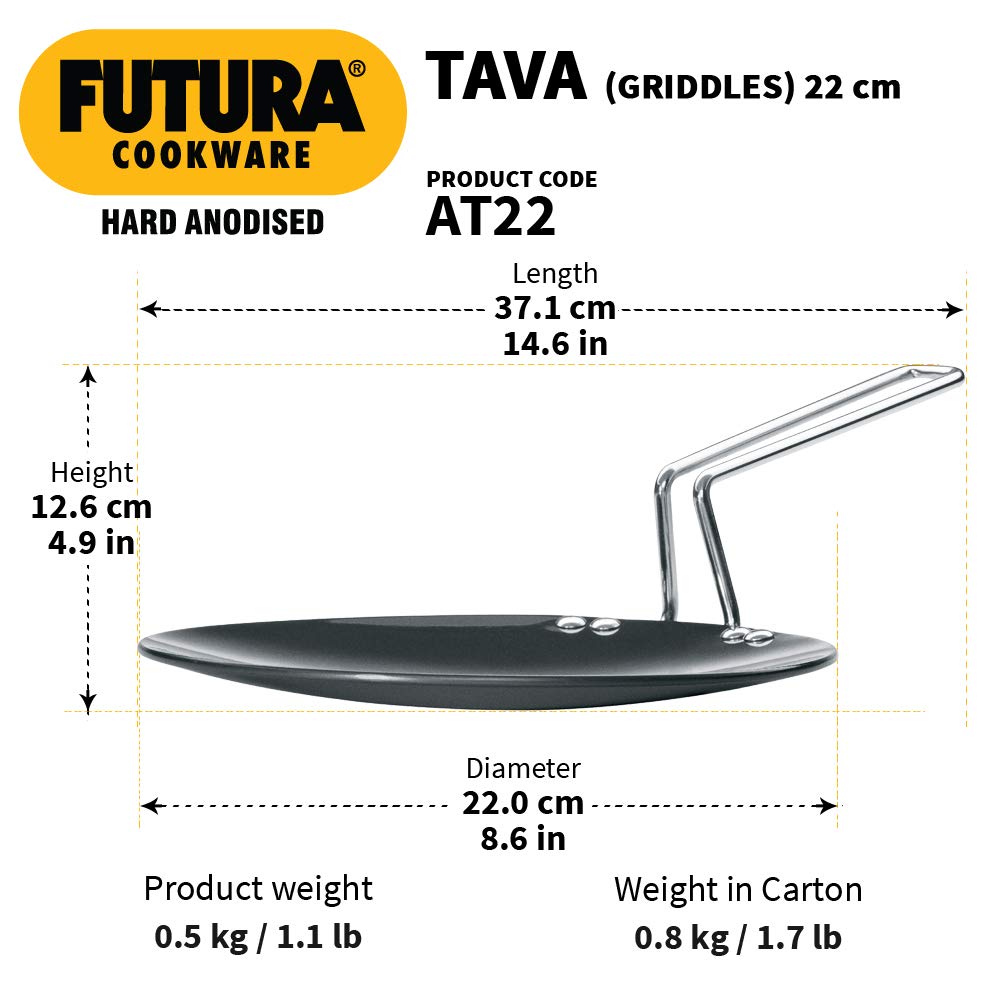 Hawkins Futura Hard Anodised Tava 22 cm, 4.06 mm (Black)