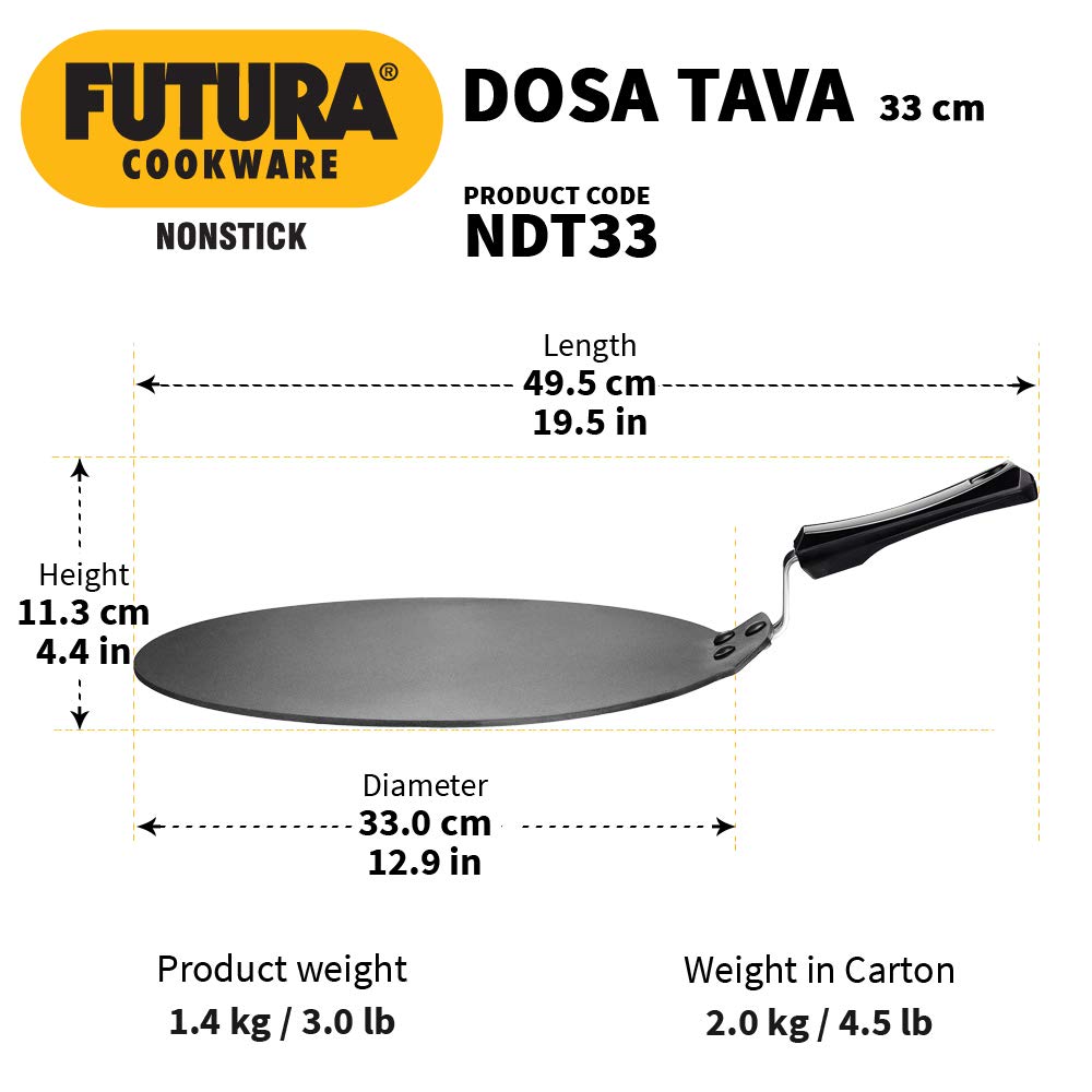Hawkins Futura Nonstick Dosa Tava, Diameter 33 cm, Thickness 4.88 mm