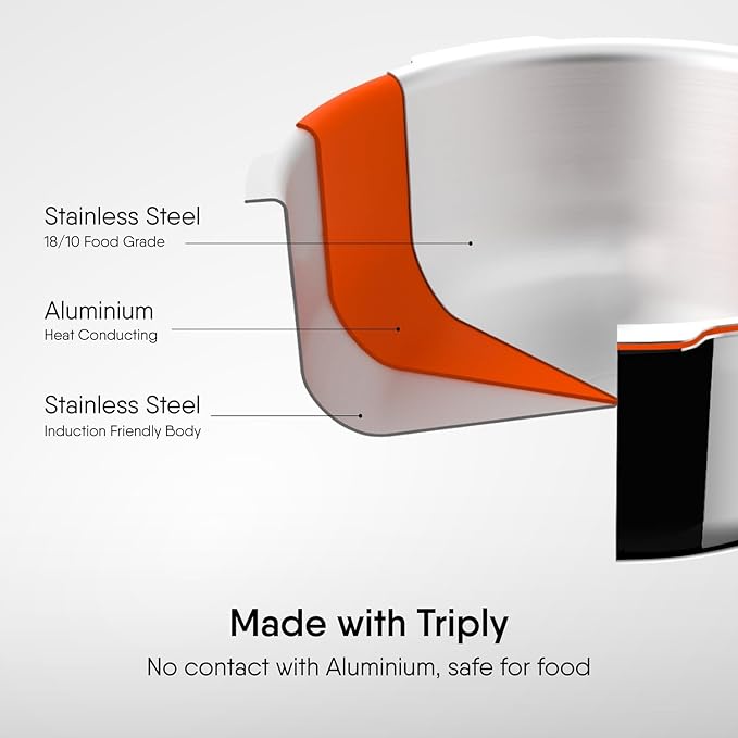 Stahl Artisan Lagdi 20 cm 1.8L, Triply Stainless Steel Casserole | Induction & Gas Compatible | with Lid