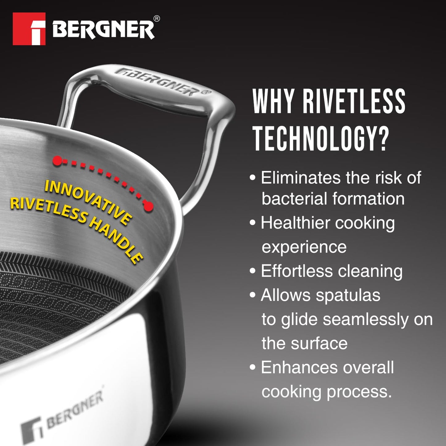 Bergner Hi-Tech Triply Stainless Steel 28cm,5.7Liters, Serving Pan with Glass Lid, Honeycomb Non-Stick Coating, Non-Toxic, Healthy, Less Oil Use, Durable Handles, Excellent Grip - Induction and Gas Ready