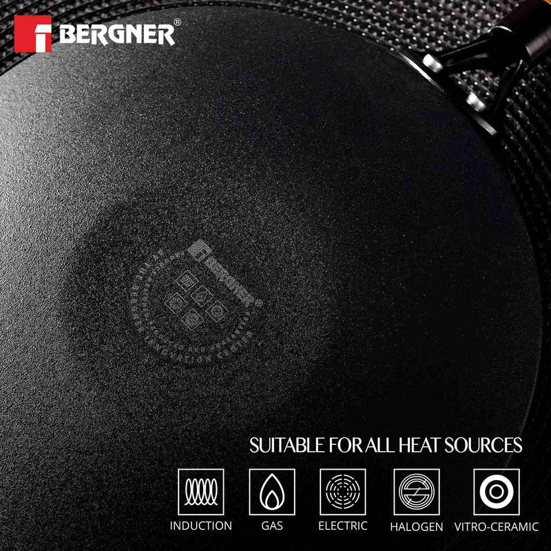 Bergner Odin 26 cm Iron Roti Tawa with Wooden Coated Handle - Induction Bottom, Enamel FInish