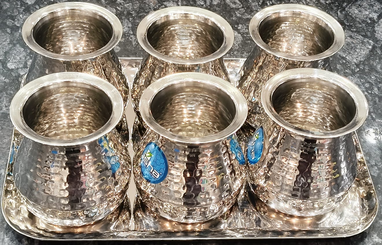 Glass Cum Lota Set with Tray in Hammered Design