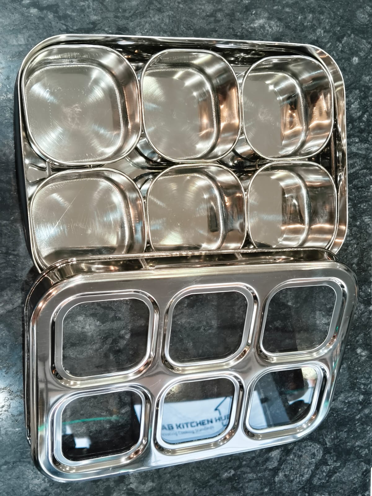 STEEL 3D 6 CONATINERS MASALA BOX