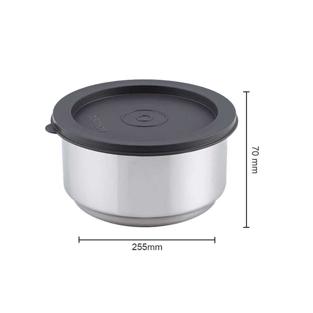 Borosil Carry Fresh Stainless Steel Lunchbox 2 containers Horizontal | 2 pc Round Container Set 280 ml Each | Tiffin for Office, School & College with Food Grade Steel | Leakproof | 1 Year Warranty