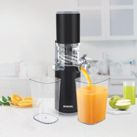 Borosil 130W Easy Cold Press Slow Juicer | Compact Design Portable Less Oxidation, Anti Drip Outlet Lid |All Fruit & Vegetable Juicer | 1 Year Warranty on motor