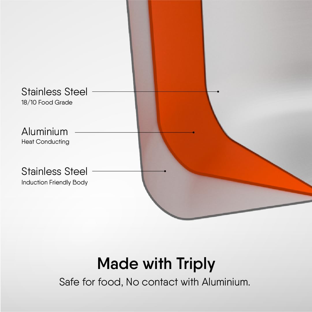 Stahl Triply Stainless Steel Sauce Pot with Lid 32cm, 12.2 Liters | Stainless Steel Casserole | Tri Ply Biryani Pot with Induction Base, Dia 32 cm, 12.2 liter (Serves 15 People)