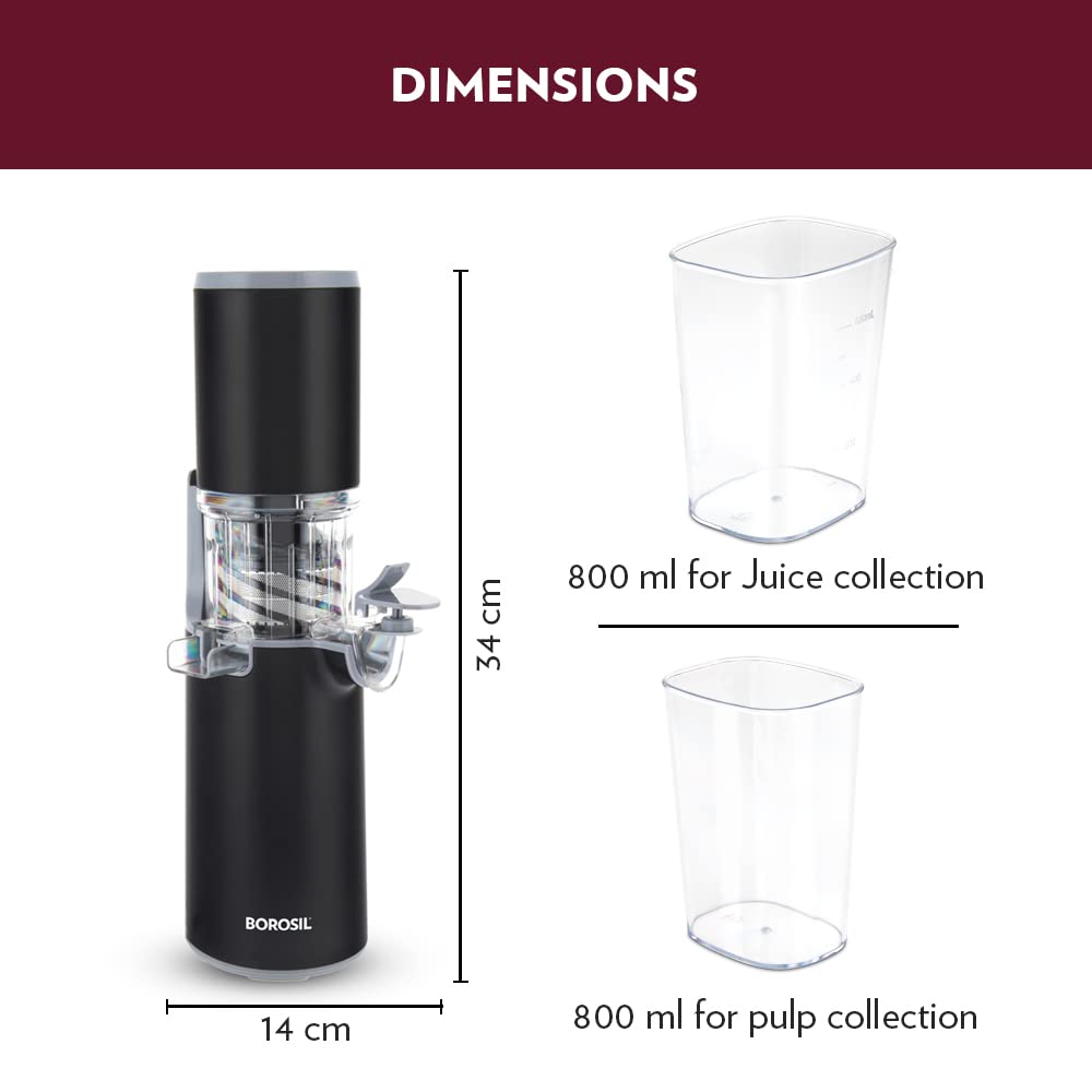 Borosil 130W Easy Cold Press Slow Juicer | Compact Design Portable Less Oxidation, Anti Drip Outlet Lid |All Fruit & Vegetable Juicer | 1 Year Warranty on motor