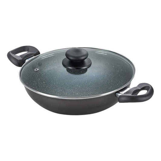 Prestige Omega Deluxe Granite Kadhai 26 Centimeters Capacity 3.25 Liters | Black | Induction Base | 5 Layer Non-Stick Granite Finish | Scratch Resistant