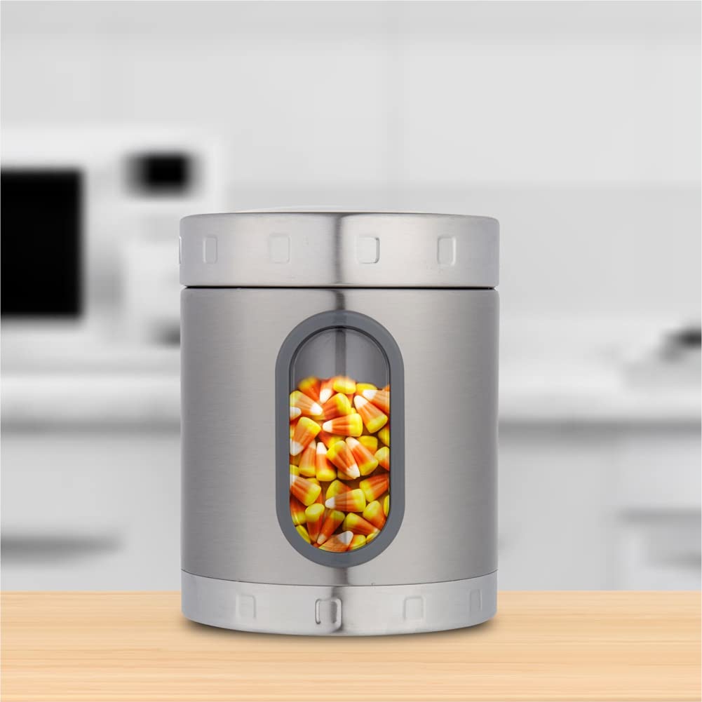 DUBBLIN Stainless Steel Storage jar container 1.25 Liter, Fresher jar 1.25 Liter, transparent visible window, food safe, steel Storage container 1.25 liter, SUS 304