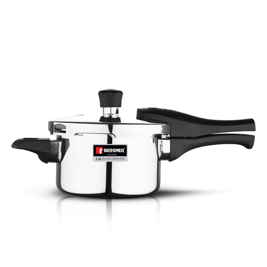 Bergner Argent Elements Triply Stainless Steel 1.5 L Outer Lid Pressure Cooker, Triply Pressure Cooker, Safety Gasket and GRS, Mirror Finish, Induction Base & Gas Ready, Silver.