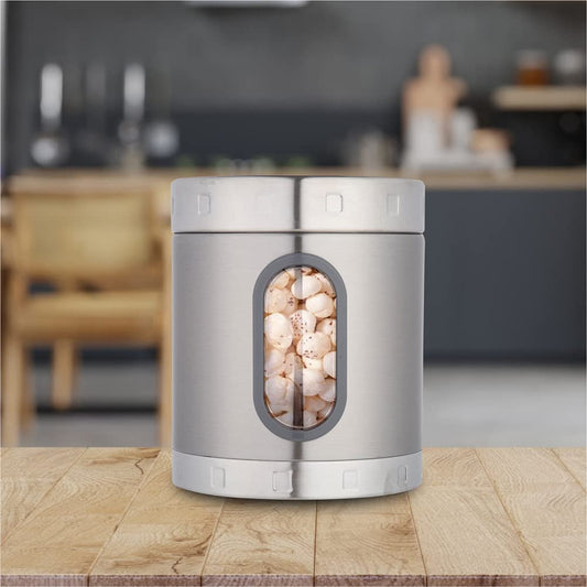 DUBBLIN Stainless Steel Storage jar container 1.5 Liter, Fresher jar 1.5 Liter, transparent visible window, food safe, steel Storage container 1.5 liter, SUS 304