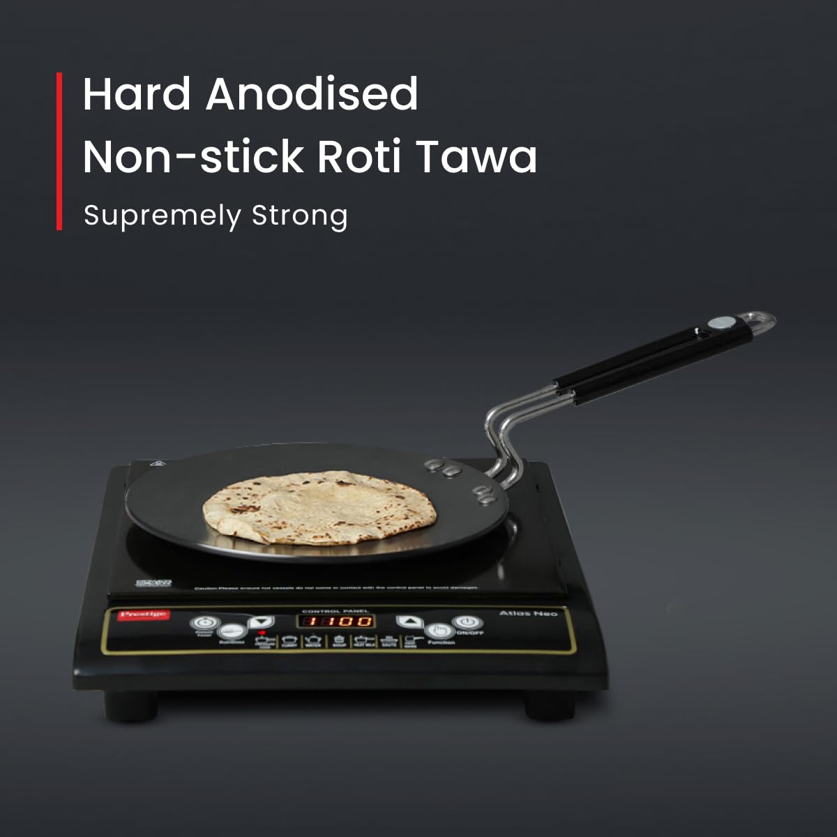 Prestige Hard Anodized Roti/Chapati Tawa|Wide Base with 24.5 cm| Perma Cool Handle| Gas & Induction Compatible|2 Years Warranty