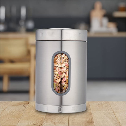 DUBBLIN Stainless Steel Storage jar container 2 Liters, Fresher jar 2 Liters, transparent visible window, food safe, steel Storage container 2 liters, SUS 304