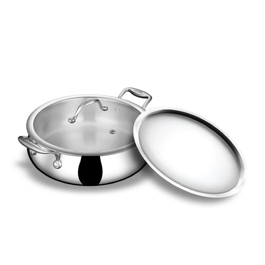 Stahl Artisan Triply Stainless Steel 32cm,8.5Liters Biryani Handi with Dual lid, Steel Lid for Dum & Glass Lid for Serving | 8.5L Biryani Pot, Gas & Induction Compatible | Non-Toxic, Less Oil, Stick Resistant