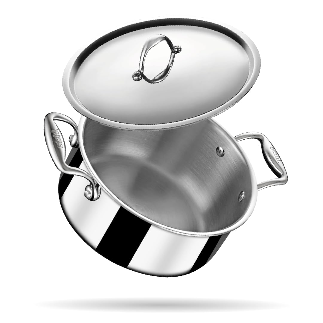 Stahl Triply Stainless Steel Sauce Pot with Lid 32cm, 12.2 Liters | Stainless Steel Casserole | Tri Ply Biryani Pot with Induction Base, Dia 32 cm, 12.2 liter (Serves 15 People)