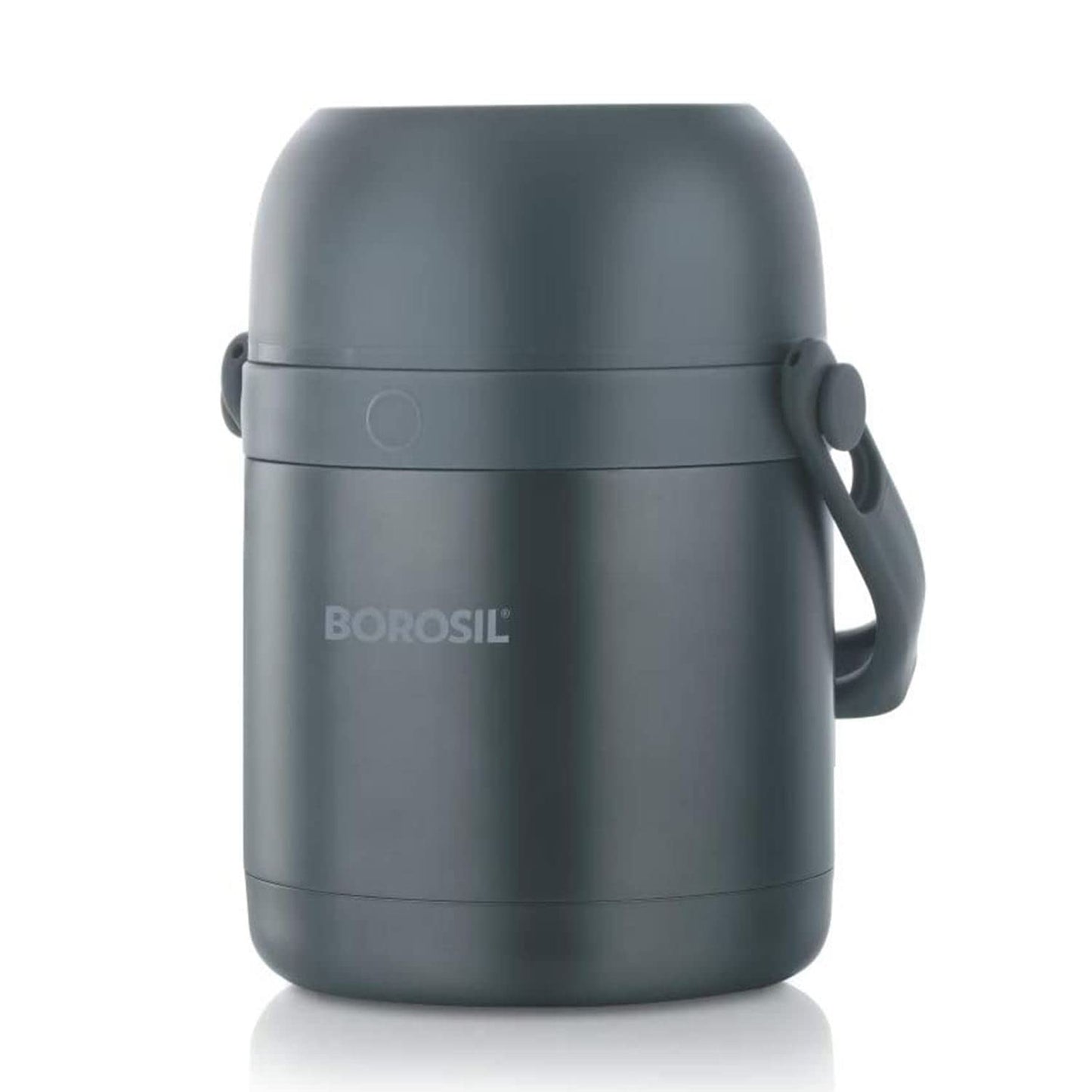 Borosil Hot N Fresh Stainless Steel Insulated Lunchbox | 420ml x 2 Round Container Set with 1.3L Outer Body | Keep Food Warm Upto 6 Hours | Air Vent Button | Tiffin for School, Office, College | Grey