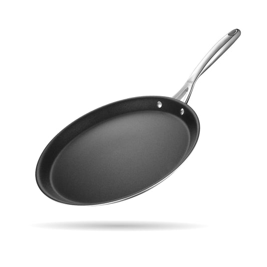 Stahl Artisan Schild 28 cm Dosa Tawa Triply Stainless Steel + PEEK-Reinforced Non-Stick Dosa Tawa | Induction & Gas Compatible
