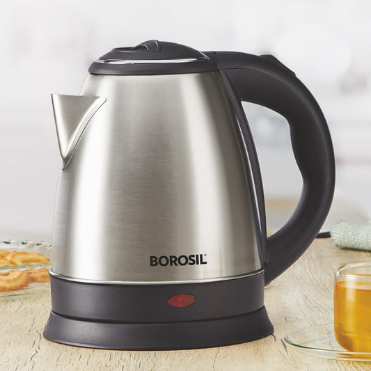 Borosil Stainless Steel 1500W Electric Kettle (1.5L) | Classic Design with Auto Shut-Off, Dry Boil Protection, and 360° Swivel Base for Hot Water, Tea, Coffee and Soup | 1 Year Warranty on motor