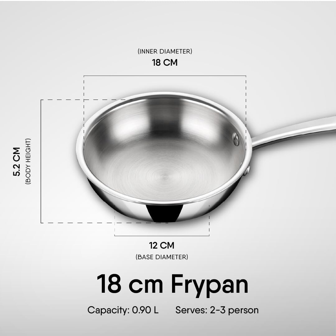 Stahl Triply Stainless Steel Artisan Frying Pan Without Lid 18cm 0.9Liters I Induction Base ,Dia 18 cm, 0.9 L