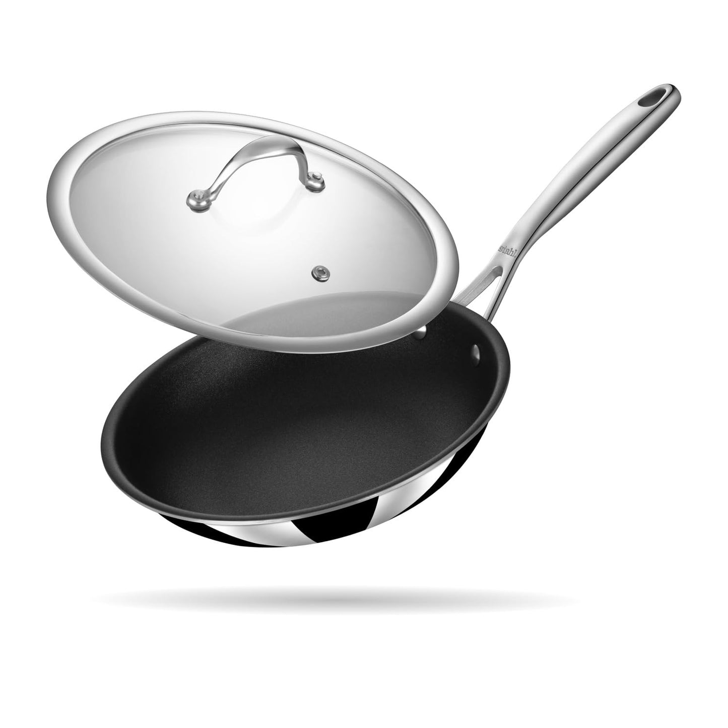 Stahl Artisan Schild 24 cm (2 Liters) Frypan Triply Stainless Steel PEEK-Reinforced Fry Pan Induction & Gas Compatible with Glass Lid