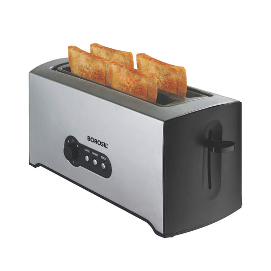 Borosil 1500W Pop-up Toaster | 4 Slice Automatic Pop up | Toasting, Reheating & Defrosting Options | Removable Bread Crumb Tray | 7 Temprature Settings | Cord Winder | 2 Years Warranty on motor