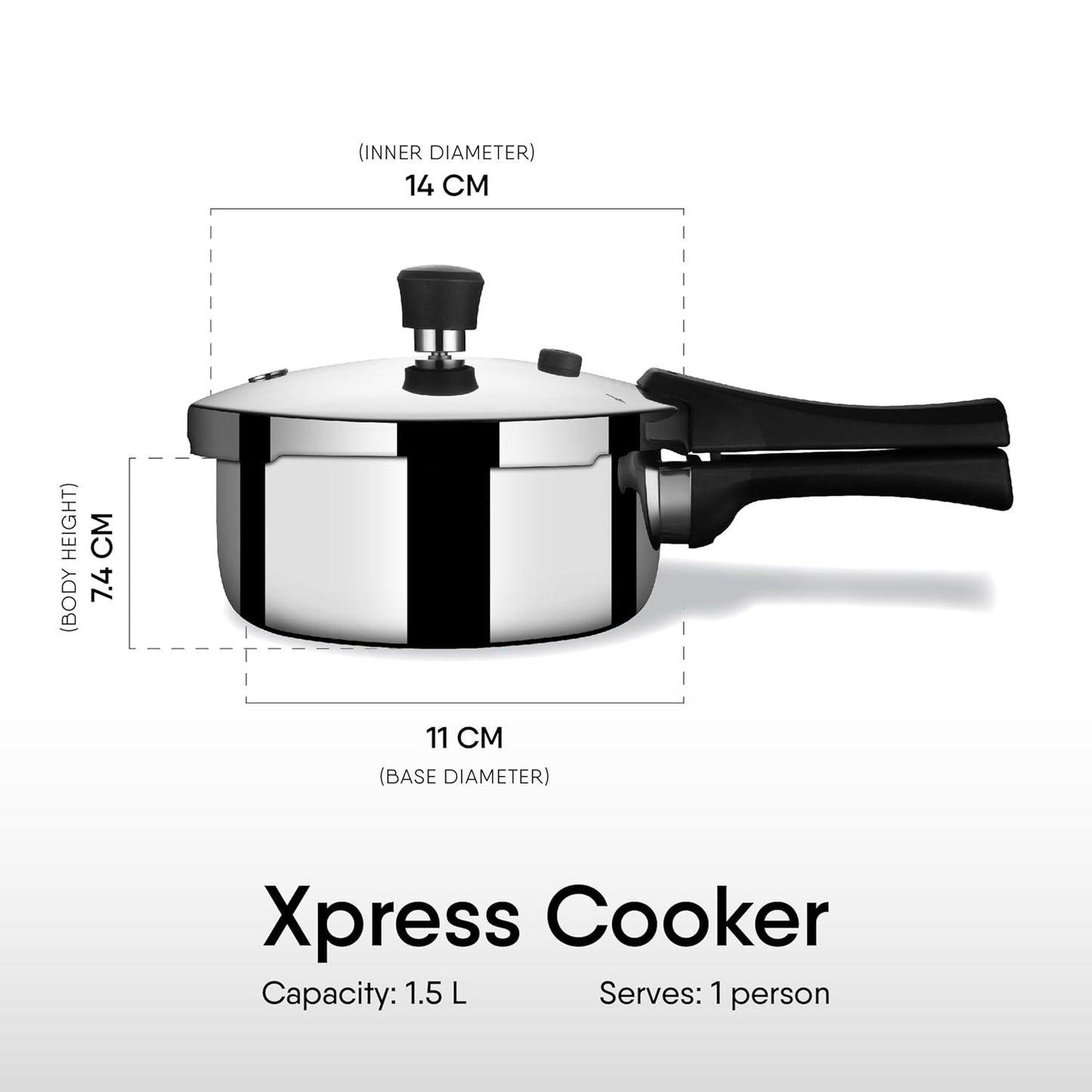 Stahl Xpress Cooker Triply Pressure Cooker Baby (1.5L), Outer Lid Pressure Cooker 1.5 Liters, Induction & Gas Stove Compatible, 5 Years Warranty, Stainless Steel