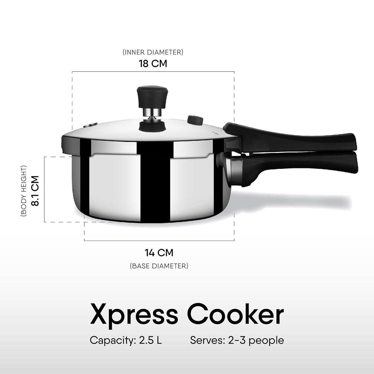 Stahl Xpress Cooker Triply Pressure Cooker Broad 2.5 L, Outer Lid pressure cooker 2.5 L, Induction & Gas Stove Compatible, 5 Years Warranty