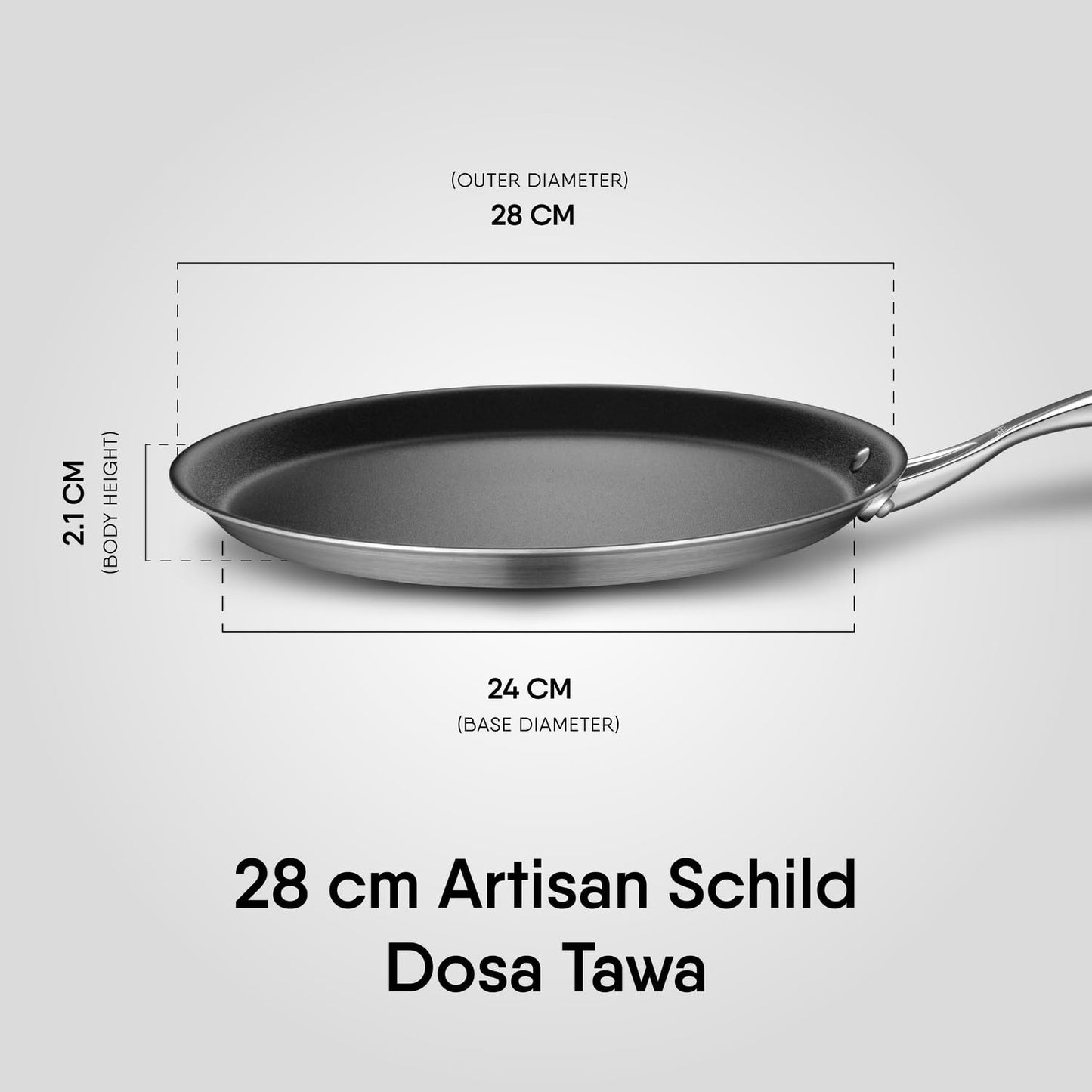 Stahl Artisan Schild 28 cm Dosa Tawa Triply Stainless Steel + PEEK-Reinforced Non-Stick Dosa Tawa | Induction & Gas Compatible