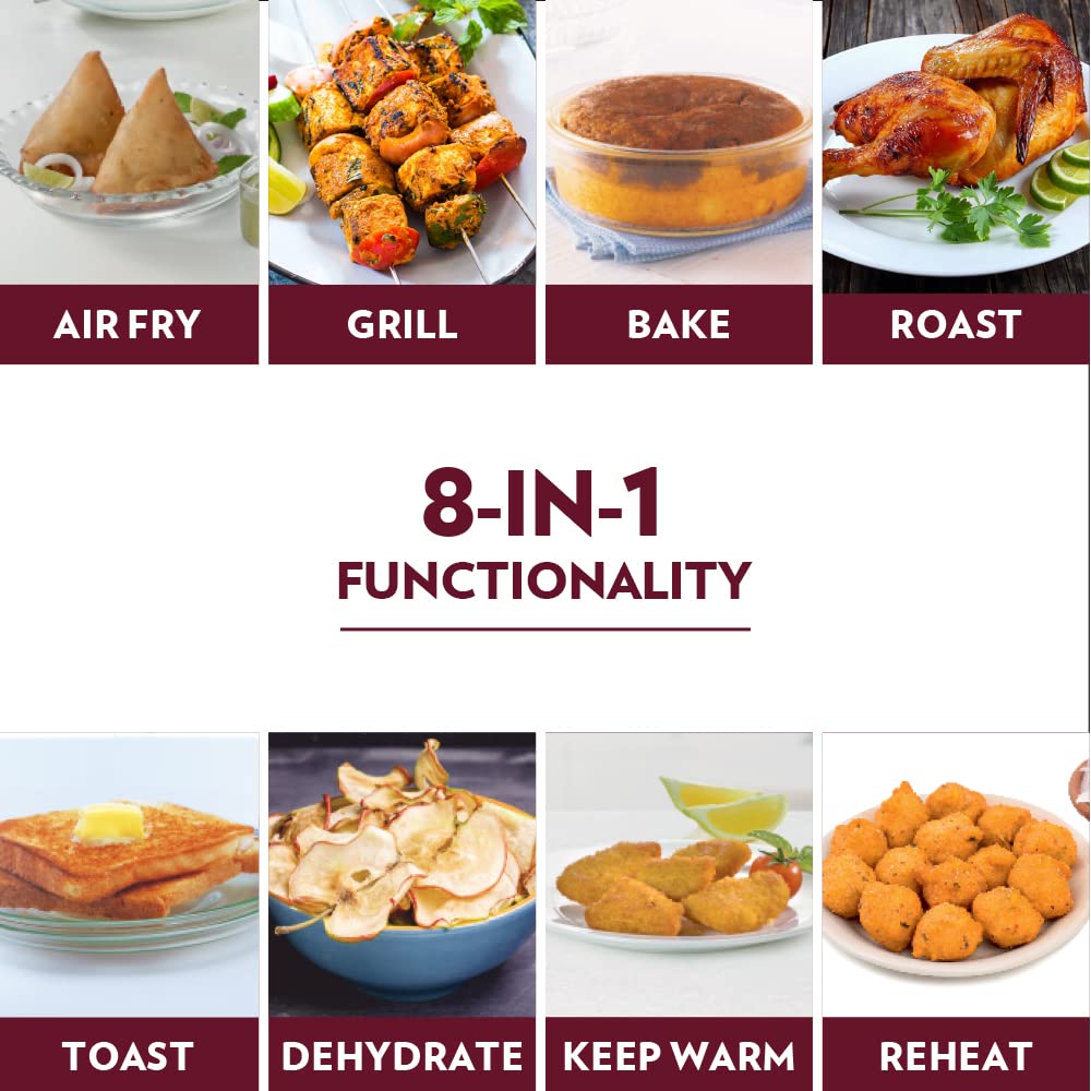 Borosil 1300 Watt Digital Air Fryer 4.7L Capacity with 10 Pre-set Menu Modes | Digital Display and 8-in-1 Multi-functionality – Bake Grill Roast Reheat with 90% Less Oil for Cooking (1 Year Warranty on motor)