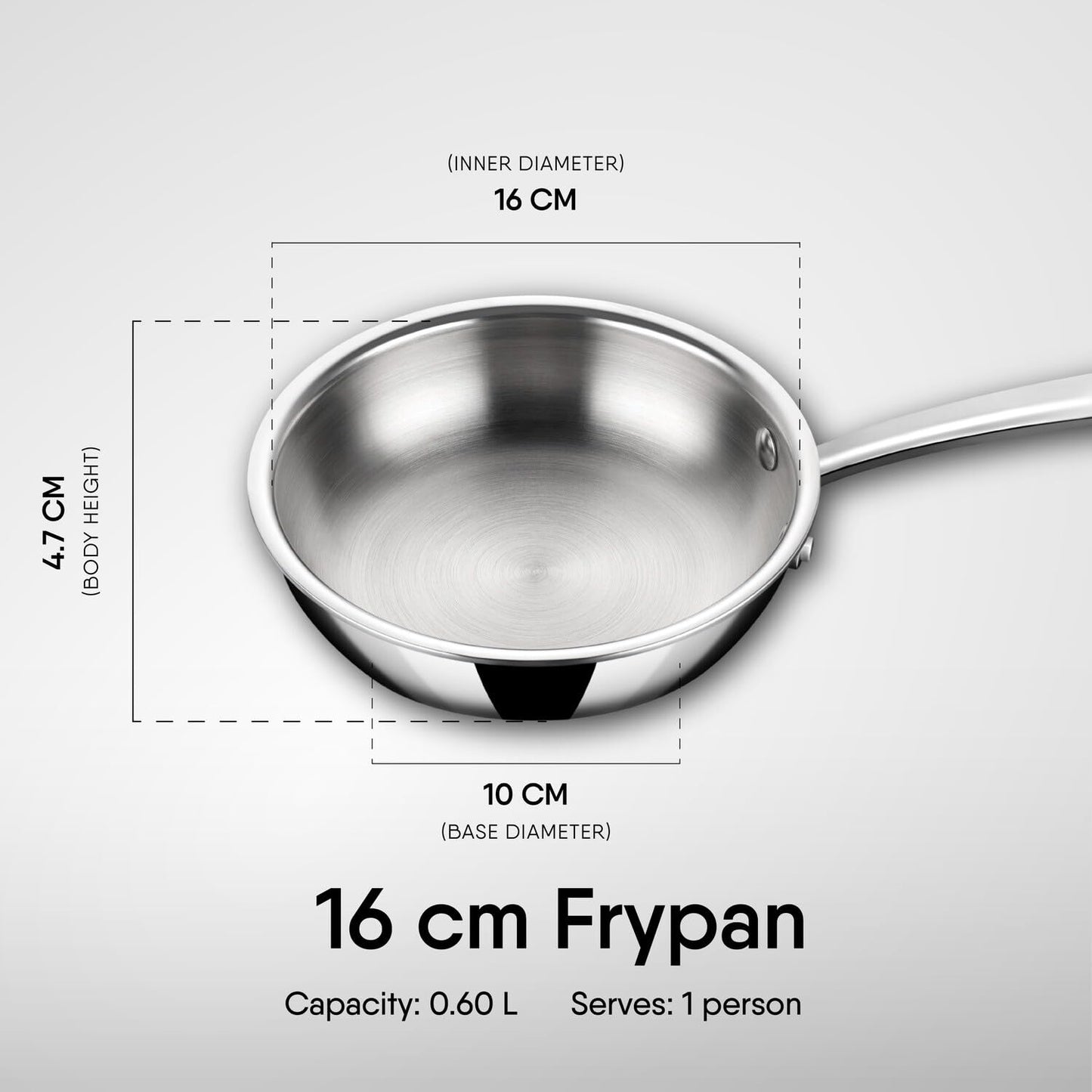 Stahl Triply Stainless Steel Artisan Frying Pan Without Lid 16cm 0.6Liters Induction base ,Día 16 cm, 0.6 L.