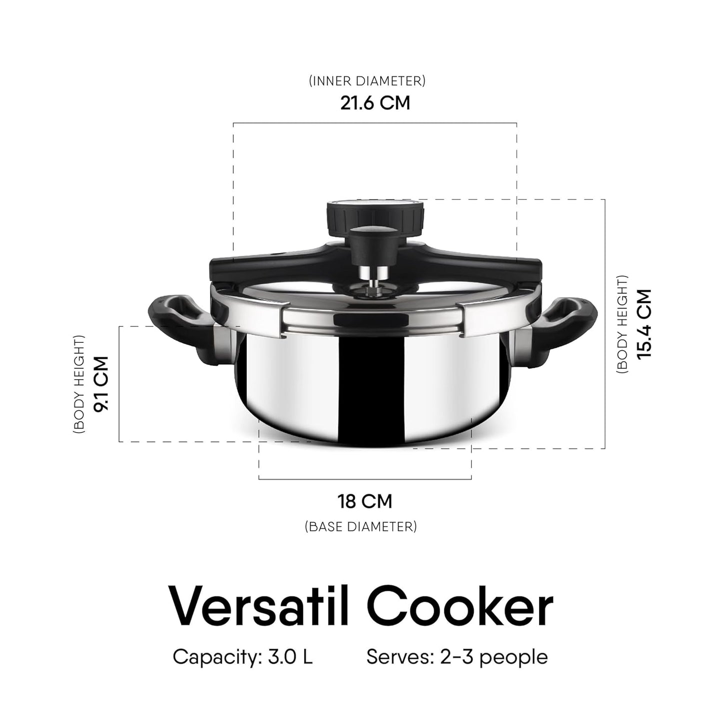 Stahl Versatile Triply Pressure Cooker 3 Litres, Outer Lid Pressure cooker 3 Litres, Induction & Gas Stove Compatible, 5 Years Warranty,Stainless steel,Silver