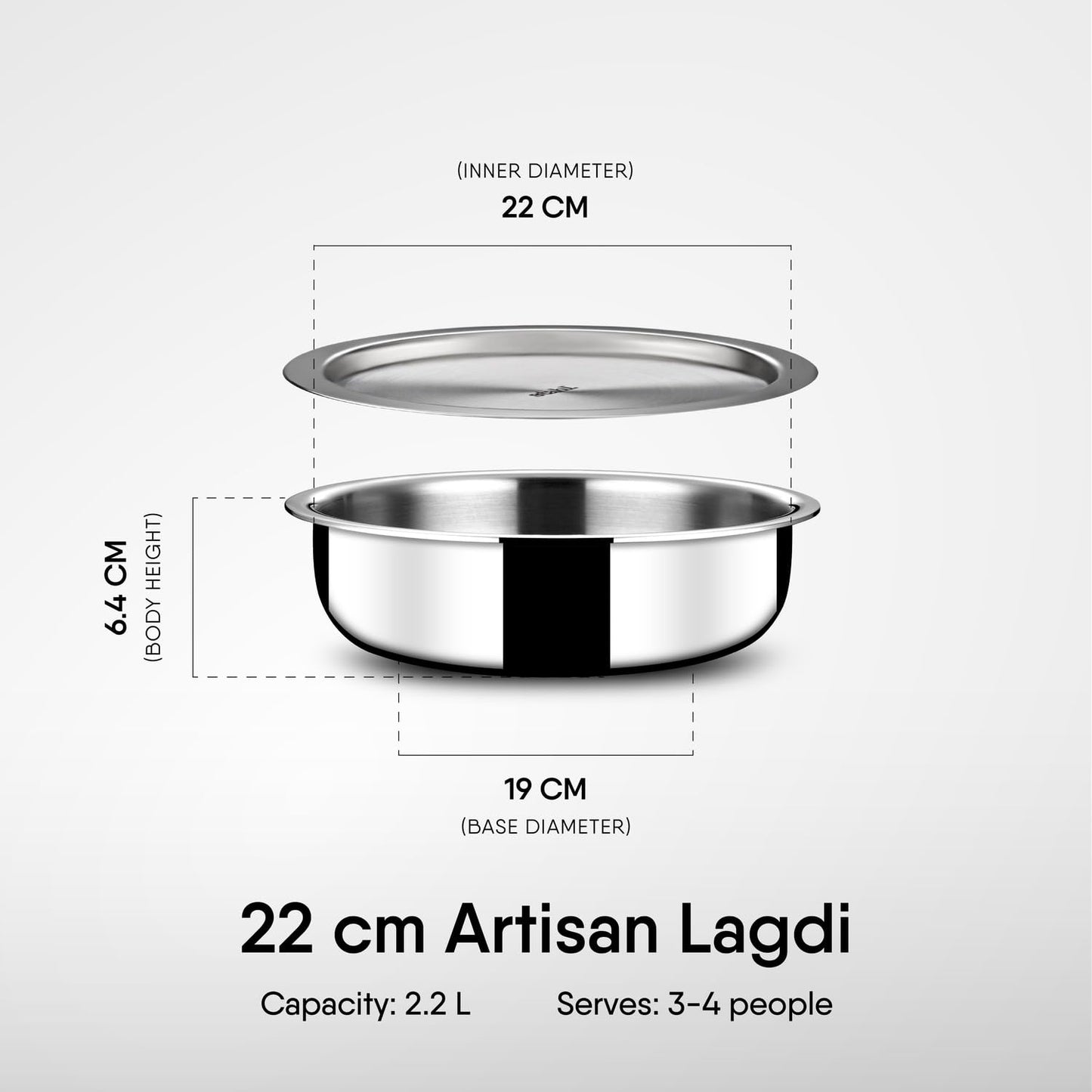 Stahl Artisan Lagdi 22 cm 2.2L | Triply Stainless Steel Casserole | Induction & Gas Compatible | with Lid