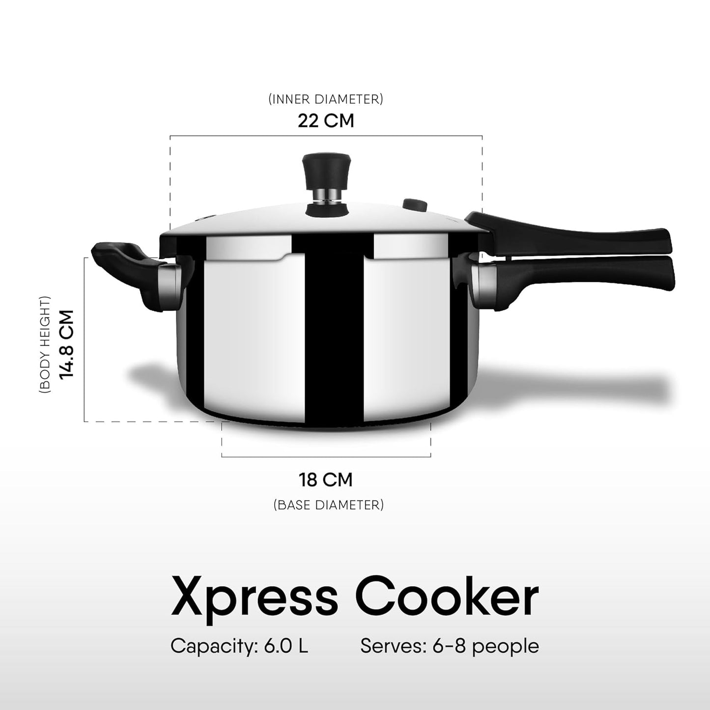 Stahl Xpress Cooker Triply Pressure Cooker Broad 6 Litres, Outer Lid Pressure Cooker 6 L, Induction & Gas Stove Compatible, 5 Years Warranty