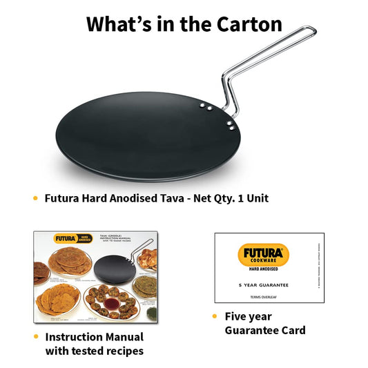 Hawkins Futura 26 cm Tava, Hard Anodised Tawa with Stainless Steel Handle, Black