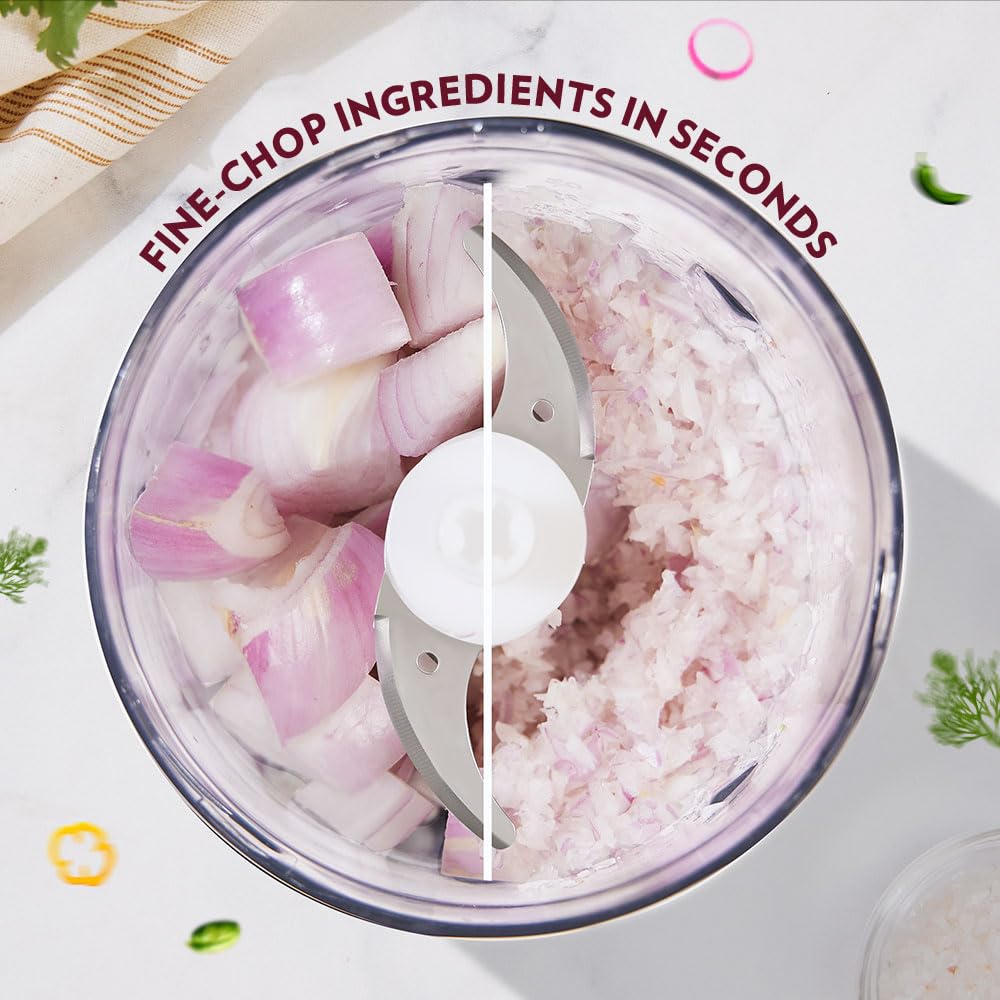 Borosil Chef Delite 300 Watts Electric Chopper for Kitchen, Twin Blade Technology, 600 ml 'chop-n-store' plastic bowl with lid, Vegetable Chopper with 2 years motor warranty