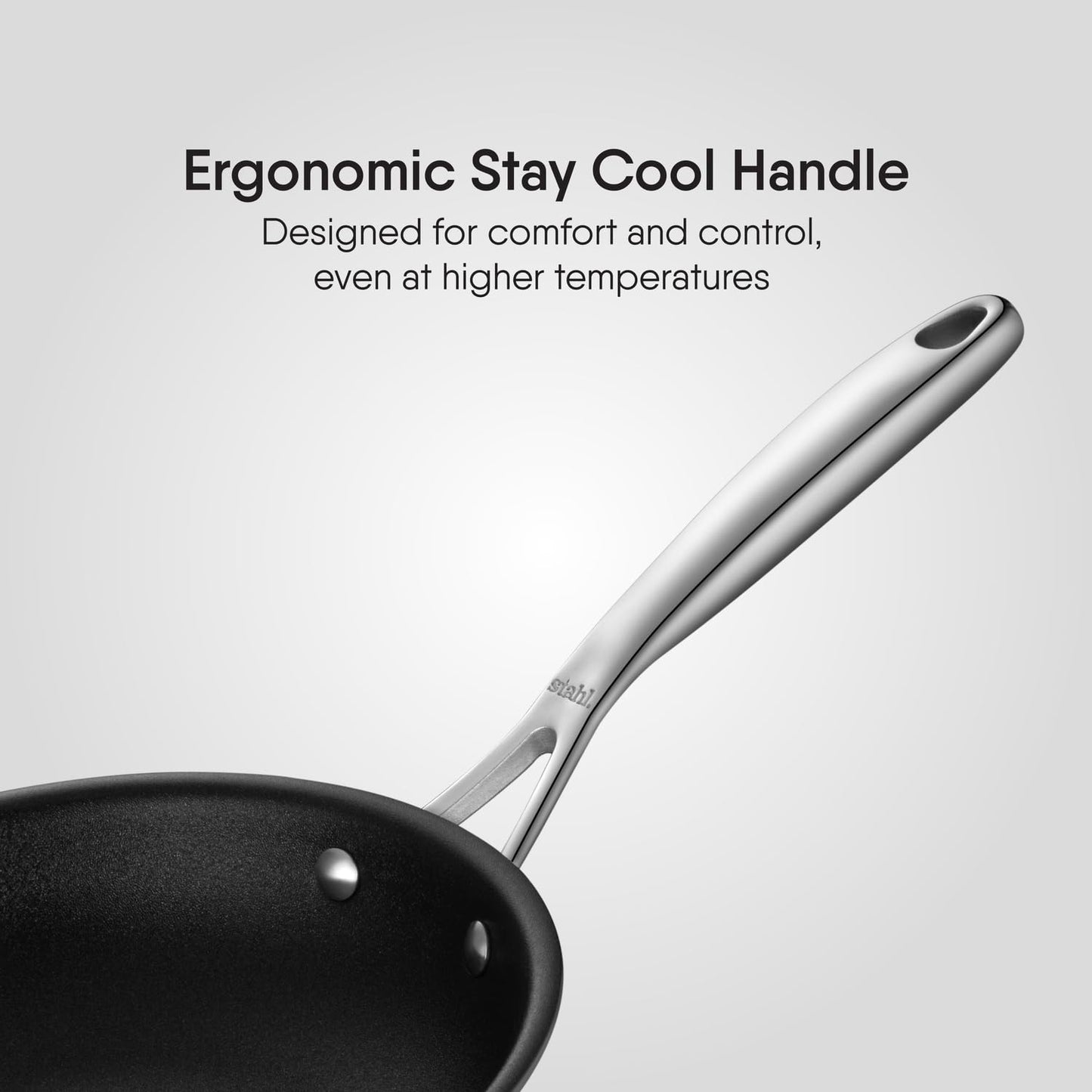 Stahl Artisan Schild 26 cm (2.3 Liters) Frypan Triply Stainless Steel PEEK-Reinforced Fry Pan Induction & Gas Compatible with Glass Lid