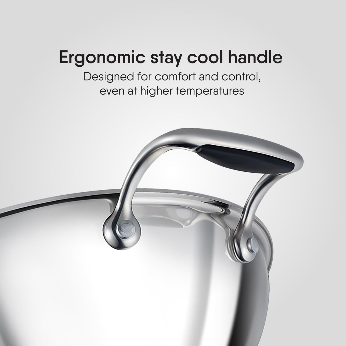 Stahl Artisan Schild 26 cm Kadhai Triply Stainless Steel PEEK-Reinforced Kadhai Induction & Gas Compatible with Glass Lid