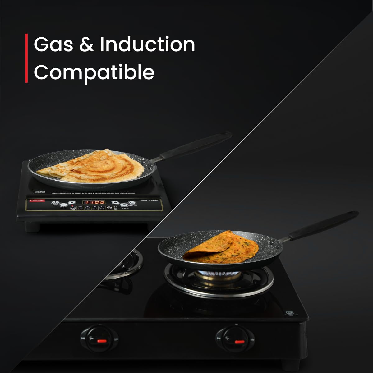 Prestige Omega Deluxe 25cm Granite Dosa Tawa|Non-Stick with 5 Layers Coating| Stainfree Interior|Gas & Induction Compatible|2 Years warranty