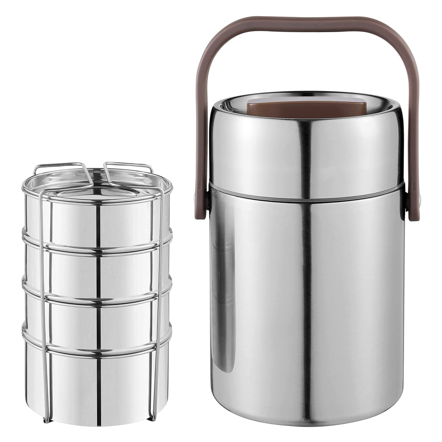 Vinod Kraft Perma Therm 4-Tier Stainless Steel Insulated Lunch Box -1.9L (400ml Each), Double-Wall Vacuum Tiffin Keeps Food Hot for 8 Hrs, Leak-Proof Silicone Lid, Clip Lock, Ideal for Office, Men & Women