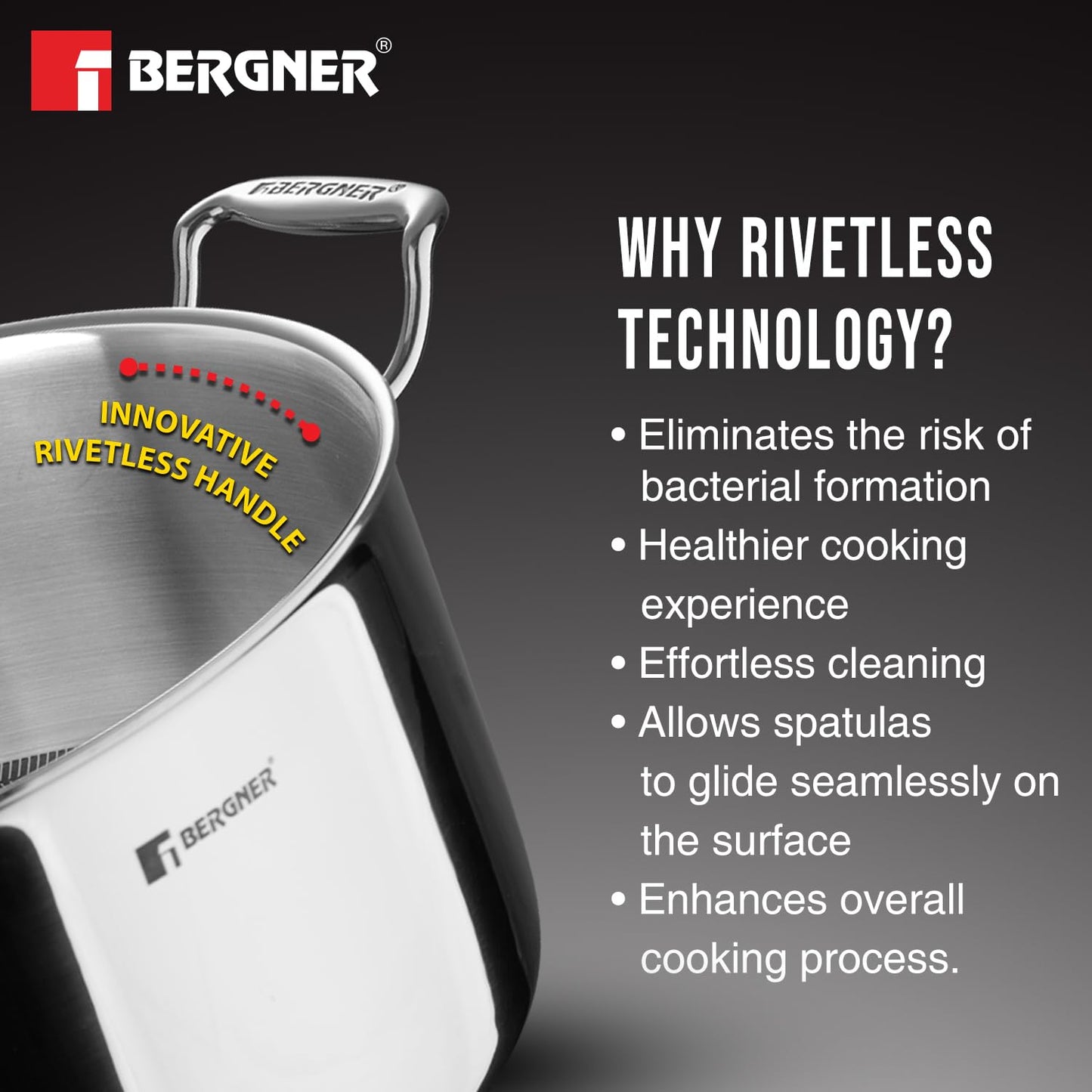 Bergner Hi-Tech Triply Stainless Steel 32cm,12.3 Liters, Casserole with Glass Lid, Honeycomb Non-Stick Coating Inside, Healthy Cooking, Less Oil Use, Durable Handle, Excellent Grip - Induction Bottom