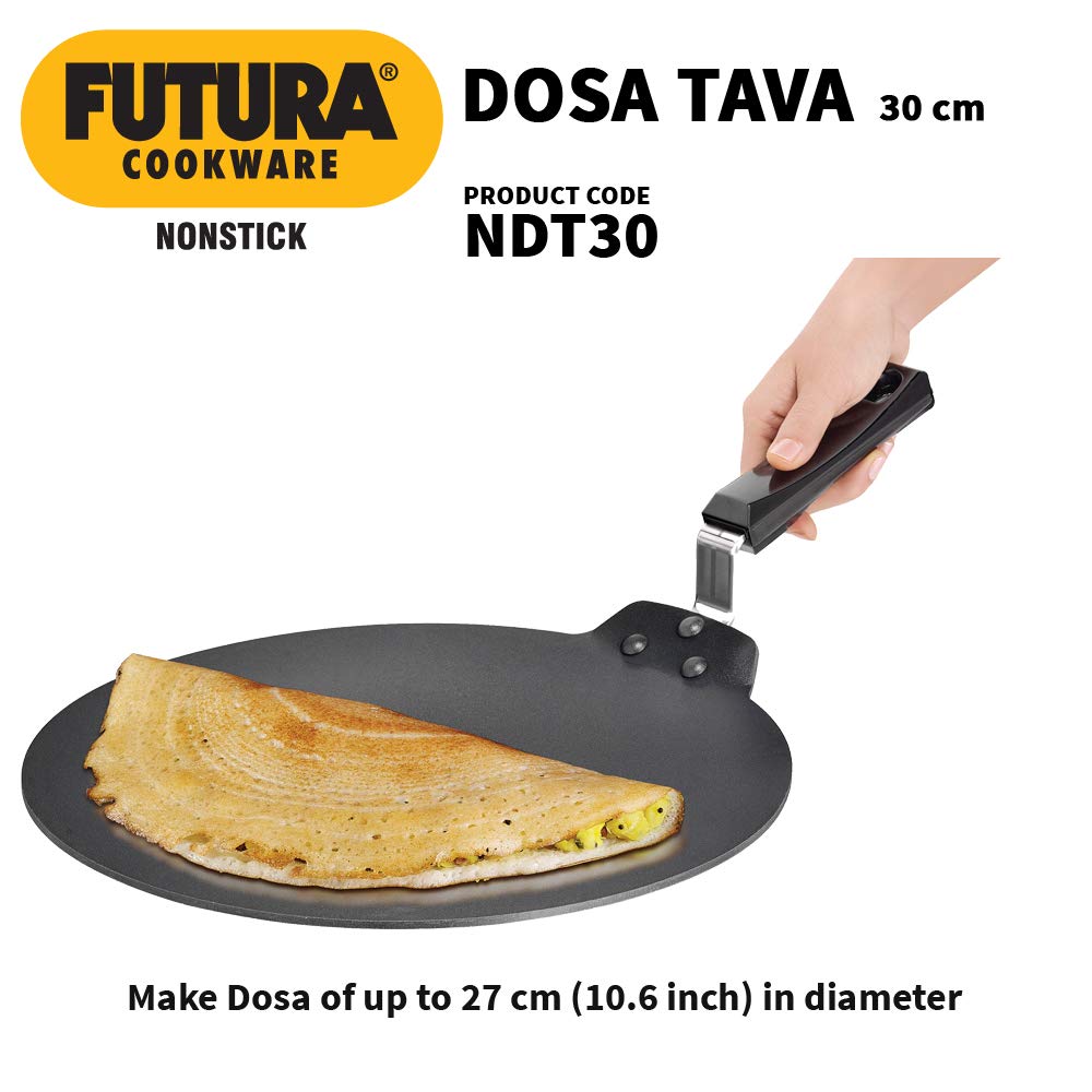 Hawkins Futura 30 cm Dosa Tava, Non Stick Dosa Tawa, Flat Dosa Tawa, Black