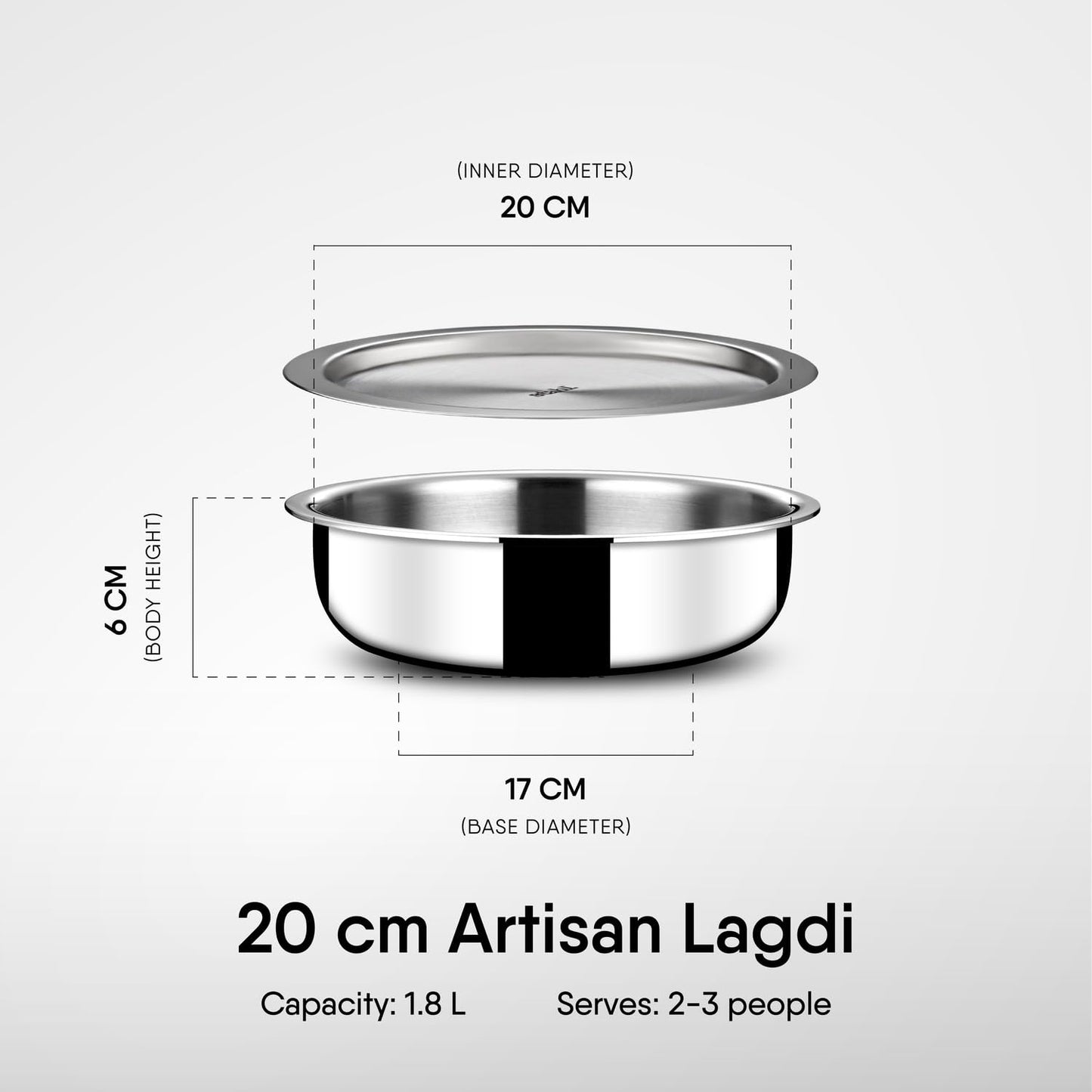 Stahl Artisan Lagdi 20 cm 1.8L, Triply Stainless Steel Casserole | Induction & Gas Compatible | with Lid