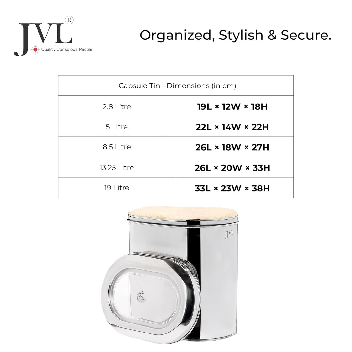 JVL airtight capsule tin with see through lid capacity 13.25 Liters