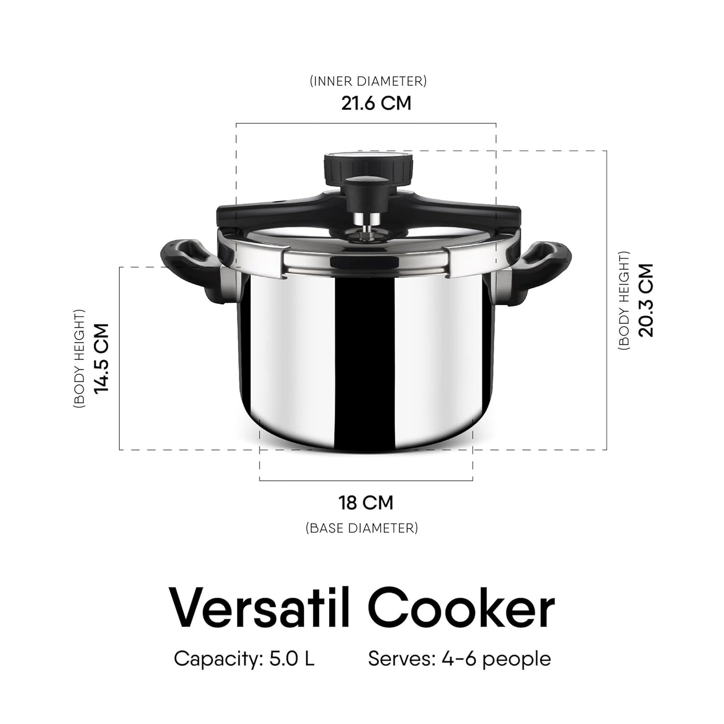 Stahl Versatile Triply Pressure Cooker 5 Litres,  Outer Lid Pressure Cooker 5 Litres, Induction & Gas Stove Compatible, 5 Years Warranty,Stainless steel,Silver