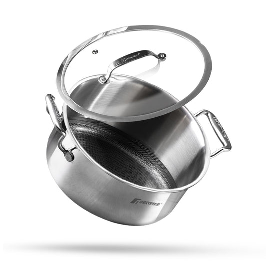 Bergner Hi-Tech Triply Stainless Steel 32cm,12.3 Liters, Casserole with Glass Lid, Honeycomb Non-Stick Coating Inside, Healthy Cooking, Less Oil Use, Durable Handle, Excellent Grip - Induction Bottom