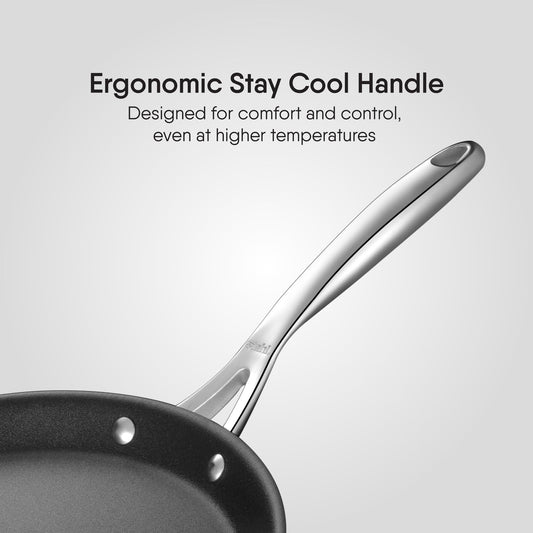Stahl Artisan Schild 30 cm Dosa Tawa Triply Stainless Steel + PEEK-Reinforced Non-Stick Dosa Tawa induction & Gas Compatible