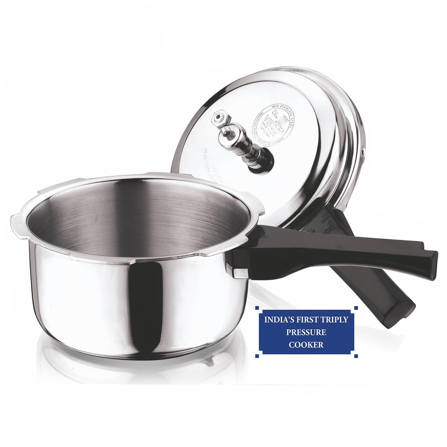 Vinod Platinum Triply Stainless Steel Outer Lid Pressure Cooker - 2 Liter, Induction Friendly, ISI Certified, Small Pressure Cooker for Quick Meals, Silver