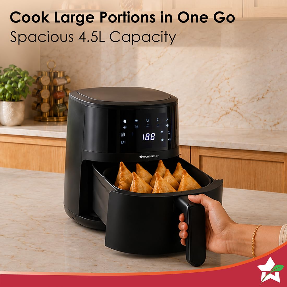 Wonderchef Platinum Digital Air Fryer for Kitchen, 4.5L, 1350W, Rapid Air Technology, 10 Pre-Set Functions, Temperature and Time Control, Automatic Shut-Off, 2-Yr Warranty