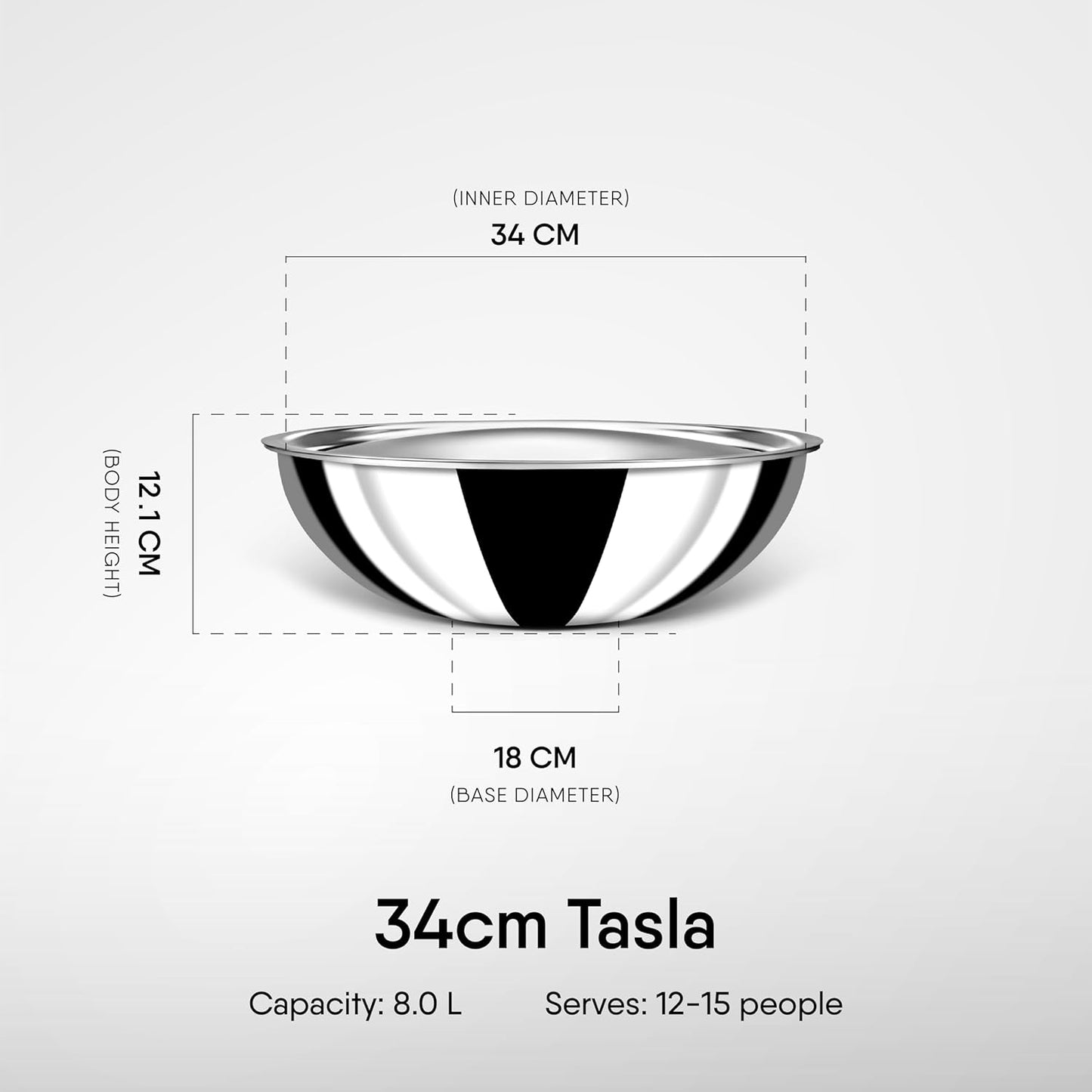 Stahl Triply Stainless Steel Tasla with Lid 34cm 8Liters I Triply Stainless Steel Cookware I Tri Ply Tasla Kadai with Induction Base I Artisan 4634, Dia 34 cm, 8 L (Serves 12 People)